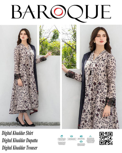 Baroque Winter Digital Khaddar 3-Piece Unstitched Suit | Digital Printed Shirt, Dupatta & Trouser
