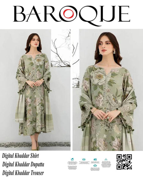 Baroque Winter Digital Khaddar 3-Piece Unstitched Suit | Digital Printed Shirt, Dupatta & Trouser