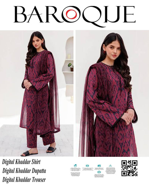 Baroque Winter Digital Khaddar 3-Piece Unstitched Suit | Digital Printed Shirt, Dupatta & Trouser