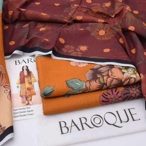 Baroque Winter Digital Khaddar 3-Piece Unstitched Suit | Digital Printed Shirt, Dupatta & Trouser