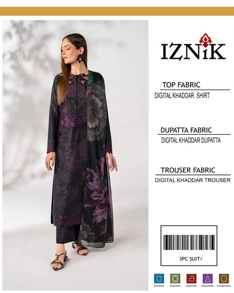 IZNIK Digital Khaddar Winter Collection | 3-Piece Unstitched Suit – Premium Digital Printed Khaddar Shirt, Dupatta & Trouser