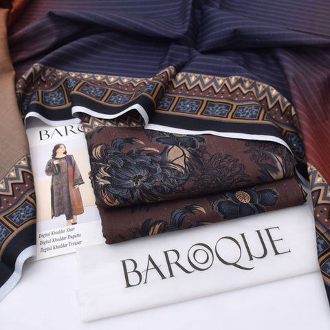 Baroque Winter Digital Khaddar 3-Piece Unstitched Suit | Digital Printed Shirt, Dupatta & Trouser