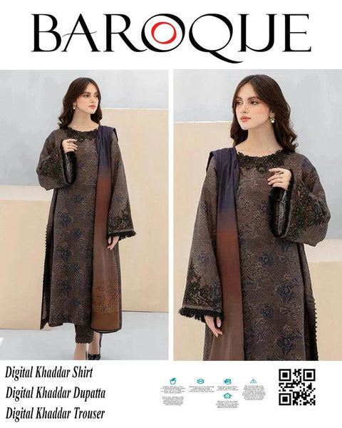 Baroque Winter Digital Khaddar 3-Piece Unstitched Suit | Digital Printed Shirt, Dupatta & Trouser
