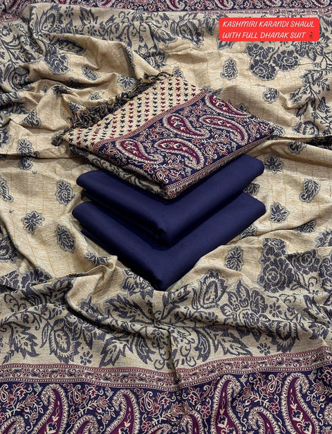 Winter 2025 Pure Wool & Kashmiri Karandi Shawl Suit | Dhanak 3-Piece Unstitched Collection